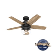 Hunter 44 inch Indoor Ceiling Fan with LED Light and Remote Control - Black Ceiling Fan, Standard Mount, 5 Blades, For Bedroom, Living Room, or Kitchen, Quiet - Margo 52289, Matte Black