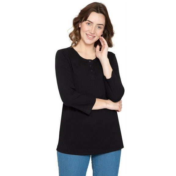 Turtle Bay New York Women's 3/4 sleeves Henley in cotton blend with button placket