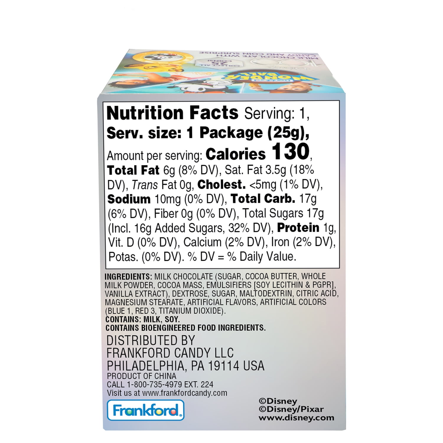 Disney Wonder Ball 100th Anniversary Edition Chocolate Candy by Frankford, 0.88 oz, Single Count