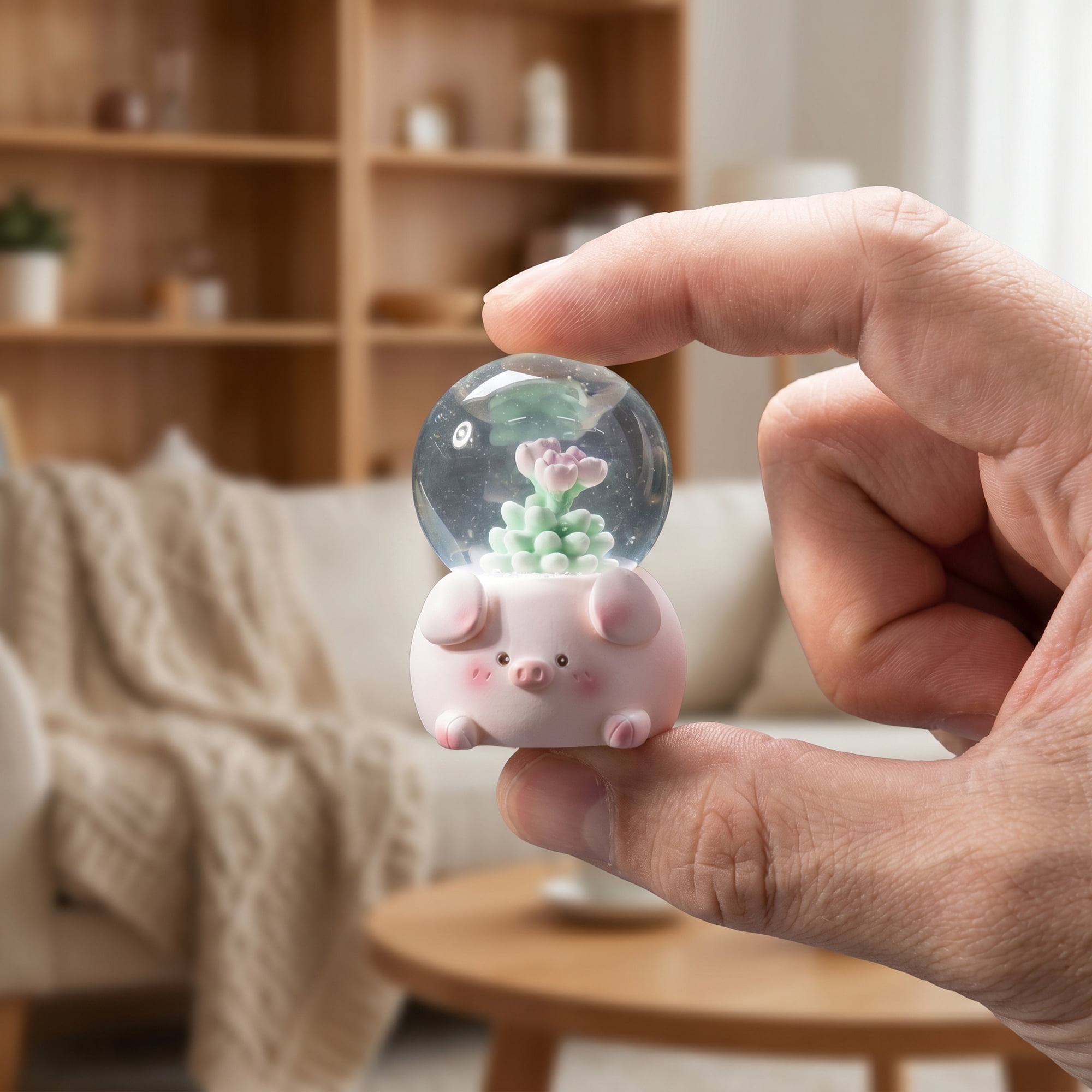 Unique Bargains Mini Resin Figurine Snow Light Up Crystal Ball Pink C 1.8" x 1.8" x 2.7"