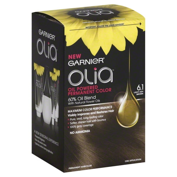 Garnier Olia Oil Powered Permanent Hair Color, 6.1 Light Ash Brown, 1