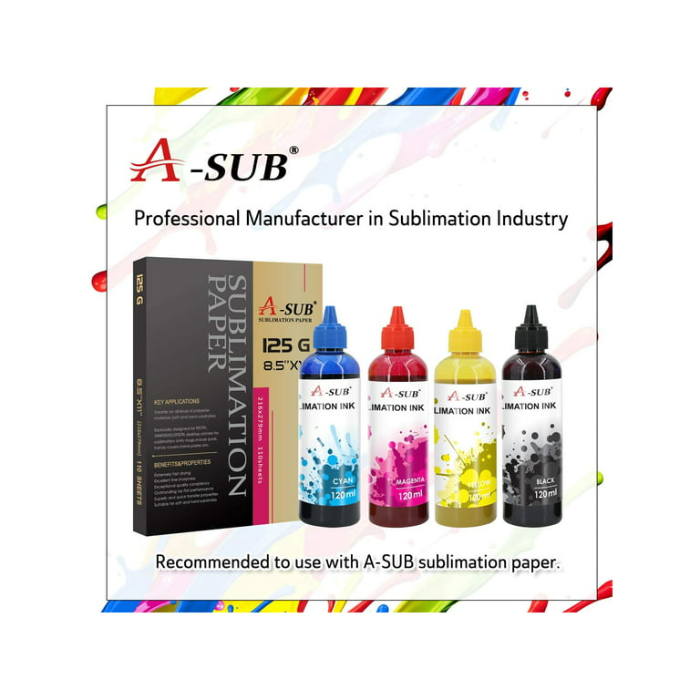 Bundle Kit 150 Sheets A-SUB Sublimation Paper 8.5x11 Inch 105gsm + A-SUB  Sublimation Ink for Epson Printers ET-2803 4700 2800 4760 15000