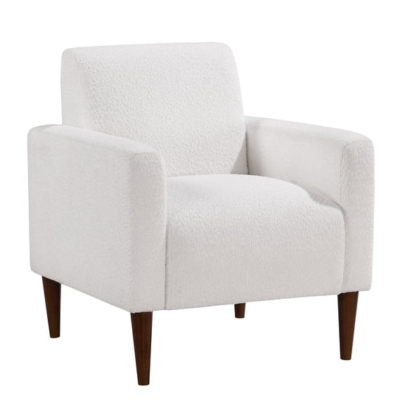 Knubmt Boucle Club Chair Armchair with Wood Legs, Upholstered Accent Chair for Living Room, Office, Bedroom, White