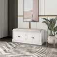 thumbnail image 6 of Rectangle Storage Bench with 4 Doors and Adjustable Shelves, Modern Linen Upholstered Wooden Shoe Bench with Removable Cushion and Round Handles for Living Room Entryway Porch, White, 6 of 8