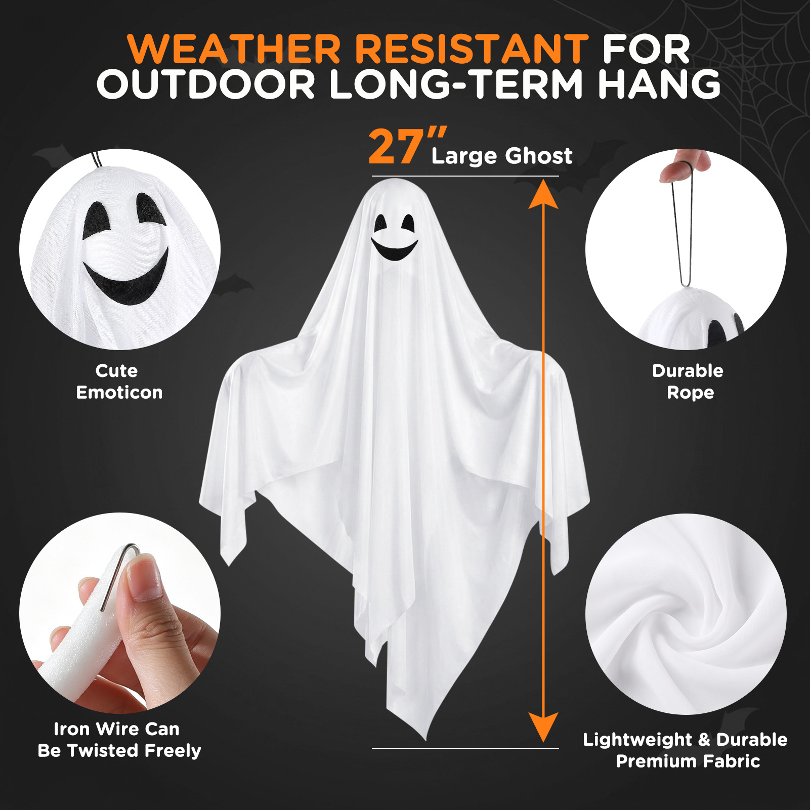 Ayieyill 3-Pack Cute Hanging Ghost Decorations photo 2