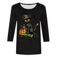 thumbnail image 5 of VKOYWKM Women Halloween Tops 3/4 Sleeve Fall Tops Black Cat Print T Shirts Party Top Loose Fit Crew Neck Three Quarter Length Blouse Tunic Tops, 5 of 6
