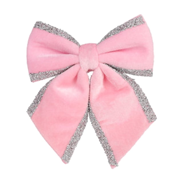 Pink Christmas Flannel Glitter Fabric Bow, Tree Ornament For Window Sofa Scene, Festive Decor