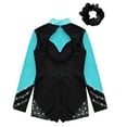 thumbnail image 4 of Alvivi Kids Girls Rhinestone Leotard Biketard Gymnastic Figure Skating Unitard with Hair Scrunchie Blue Green&Black 8, 4 of 5