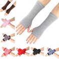 thumbnail image 2 of 1 Pair Thumbhole Design High Elastic Streetwear Style Half Mittens Crochet Knitting Striped Print Arm Wrist Gloves for Cosplay, 2 of 8