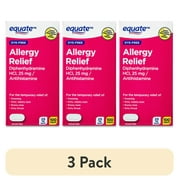 (3 pack) Equate Dye-Free Allergy Relief Diphenhydramine HCl 25mg Antihistamine, 100 Count Tablets, Compare to Benadryl® Allergy Ultratabs® Active Ingredient