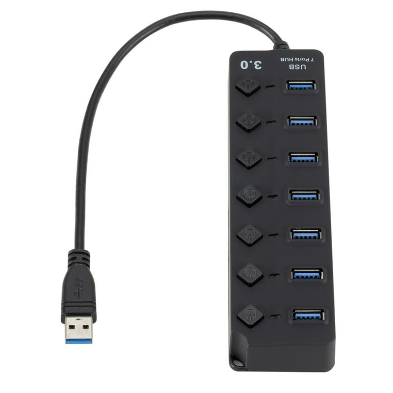 USB 3.0 HUB Splitter 7 Ports with On/Off Switches High Speed 5Gbps Micro Multiple  USB Port Expander for PC Computer 