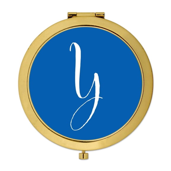 Koyal Wholesale Gold Compact Mirror Bridesmaid's Wedding Gift, Royal Blue, Monogram Letter Y, 1-Pack