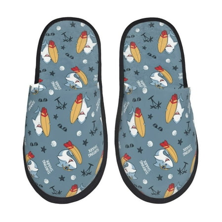 Balery Surf Shark Slient Indoor Furry Fleece Comfort House Shoes Soft Non-Slip Home Shoes Cotton slippers House Slippers-- Large