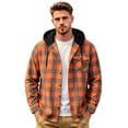 thumbnail image 2 of Lumtrix Flannel Shirt For Men Casual Long Sleeve Button Down Plaid Shirts Jackets Loose Drawstring Hooded Tops With Pocket Orange M, 2 of 6