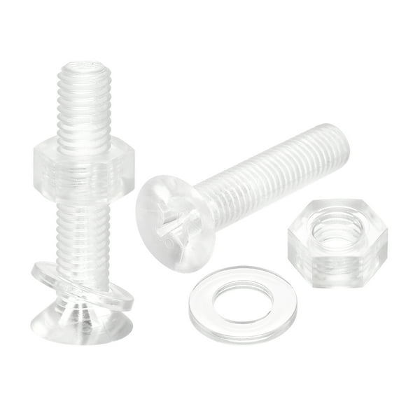 Unique Bargains M8 x 40mm Plastic Phillips Machine Screws with Nuts and Flat Washers, PC Flat Head Machine Bolts 20 Sets