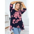 thumbnail image 5 of SHOWMALL Plus Size Women Top 3/4 Sleeve Clothes Shadow Rose 3X Blouse Swing Tunic Crewneck Loose Clothing Shirt for Leggings, 5 of 7
