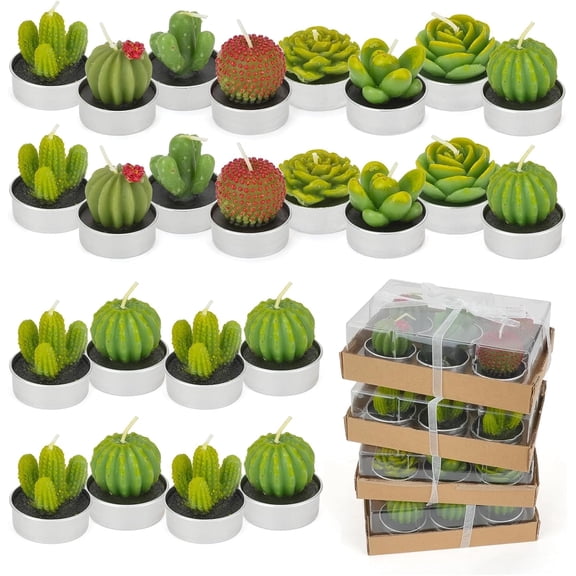 CEYAZYE 24PCS Cactus Tealight Candles, Succulent Cactus Candle, Handmade Mini Delicate Candles for Home Decoration Wedding Party Shower Birthday Gifts