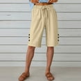 thumbnail image 3 of Bloomae Linen Shorts for Women Plus Size Casual Drawstring Bermuda Shorts Summer Beach Shorts Elastic Hiigh Waisted Loose Lounge Bottoms Beige XL, 3 of 7