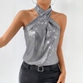 thumbnail image 6 of Laqbezok Chic Halter Criss Cross Sequin Tank Top, Women's Sparkly Sleeveless Party Camisole, Shiny Night Out Outfit, 6 of 8