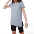 thumbnail image 4 of Ambar Women's V-Neck Side Slit Cotton Tunic T-Shirt, Light Grey,M - US, 4 of 4