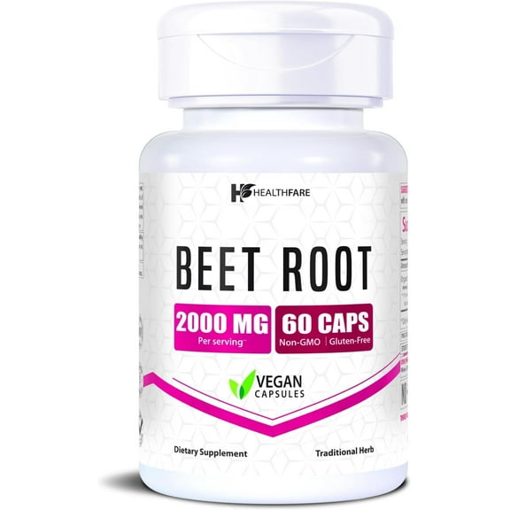 HealthFare Beet Root 2000mg | 60 Veg Capsules | Organic Beetroot Powder | Clean Plant-Based Supplement | Non-GMO & Gluten-Free