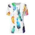 thumbnail image 5 of ZMHEGW T Shirts For Women Trendy Dressy Casual Flower Feather Printing Buttons O Neck Short Sleeve Tops Blouse Womens Tshirts, 5 of 5