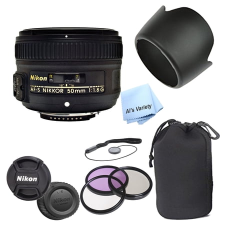 Nikon AF-S FX NIKKOR 50mm f/1.8G Lens White Box + 3 Piece Filter Kit + Lens Pouch + Lens Hood + More