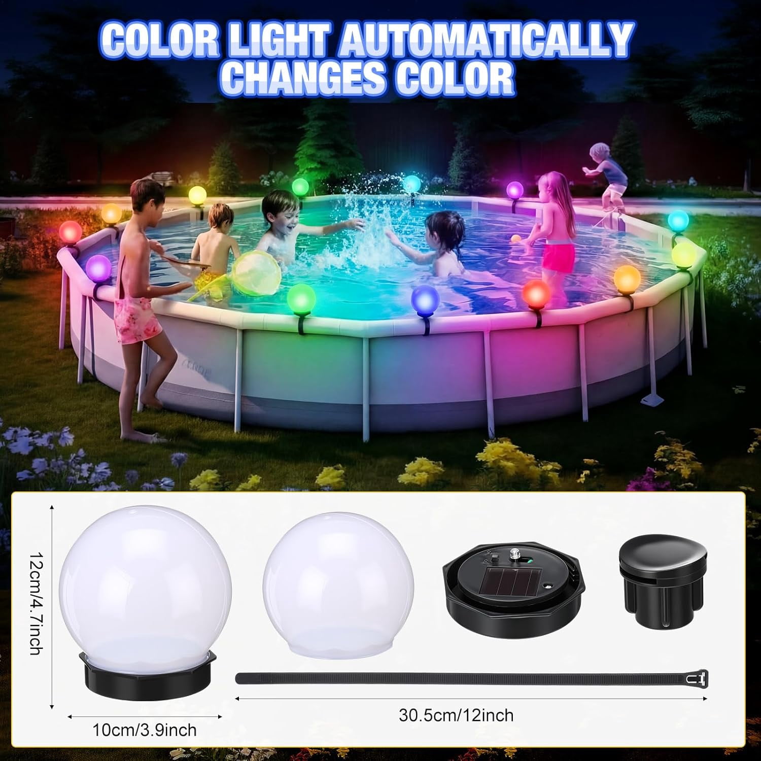8 Pcs Pool Solar Lights for Framed Above Ground Pools Waterproof Solar Light Outdoor Swimming Pool Fence Decorations Pools Accessories Colorful Light