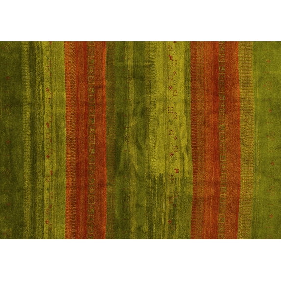 Ahgly Company Machine Washable Indoor Rectangle Abstract Yellow Contemporary Area Rugs, 2' x 5'