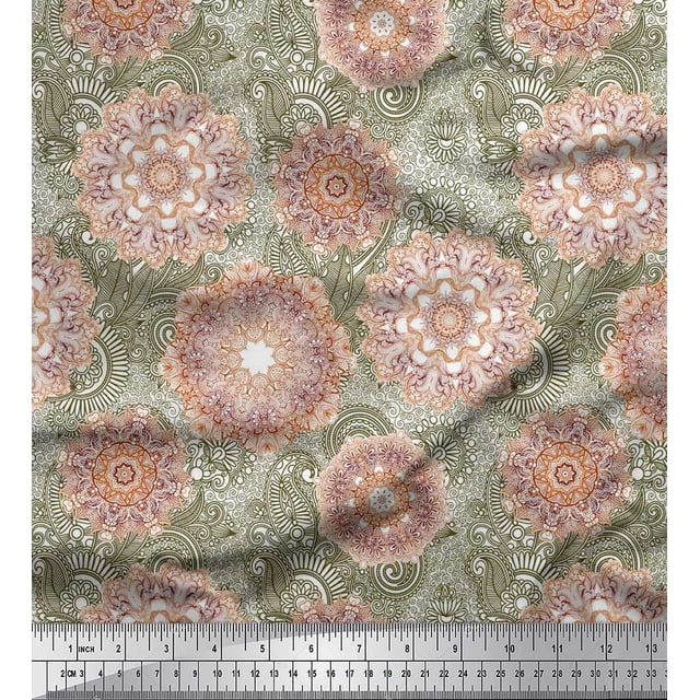 Soimoi Polyester Crepe Fabric Floral Mandala Artistic Print Fabric by The Yard 42 Inch Wide