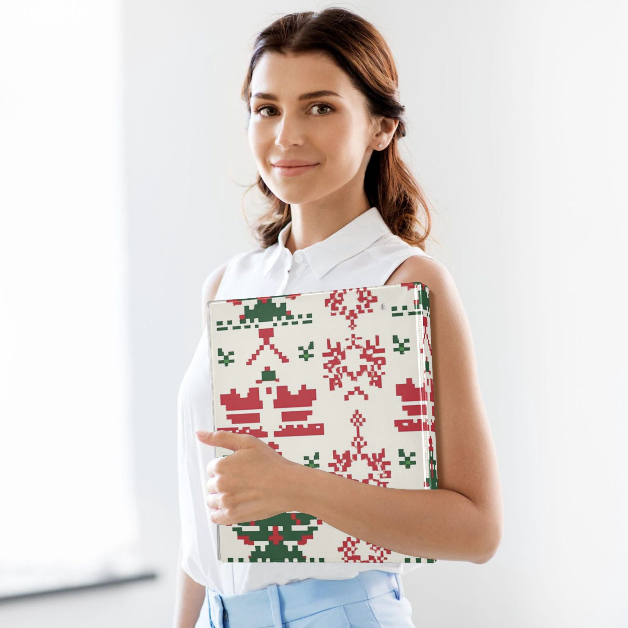 Christmas Pixel 3 Ring Binders 1.5 inch Hardcover File Folders with Interior Pockets A4 Size Organizer for School Office Hospital