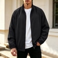 thumbnail image 2 of Mens Casual Bomber Jacket Windproof Mock Neck Full Zip Active Classic Fit Windbreaker Coat with Pockets for Fall Winter Streetwear Travel, Black, XXL, 2 of 8