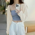 thumbnail image 2 of BODOAO Women's Long Sleeve Open Front Crop Cardigan Drop Shoulder Bolero Shrug Lightweight Sweater Women's Lightweight Knit V Neck Cardigan Sweater (Large Sizes Available) Beige One Size, 2 of 4