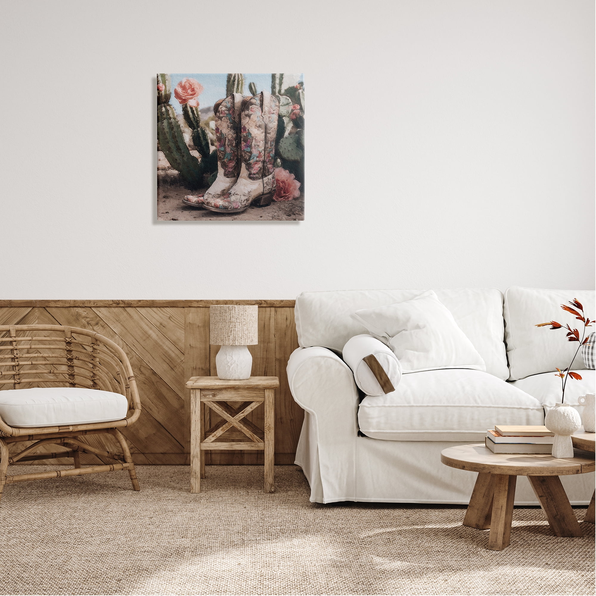 Stupell Industries Boots with Cactus Flowers Beauty & Fashion Painting Gallery Wrapped Canvas Print Wall Art, 24 x 24