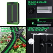 ALPHAGROW Black Grow Tent Kit, 24 x 24 x 48 in, 600D Fabric, Twin Doors, 33 W LED, and 4 in Fan Filter
