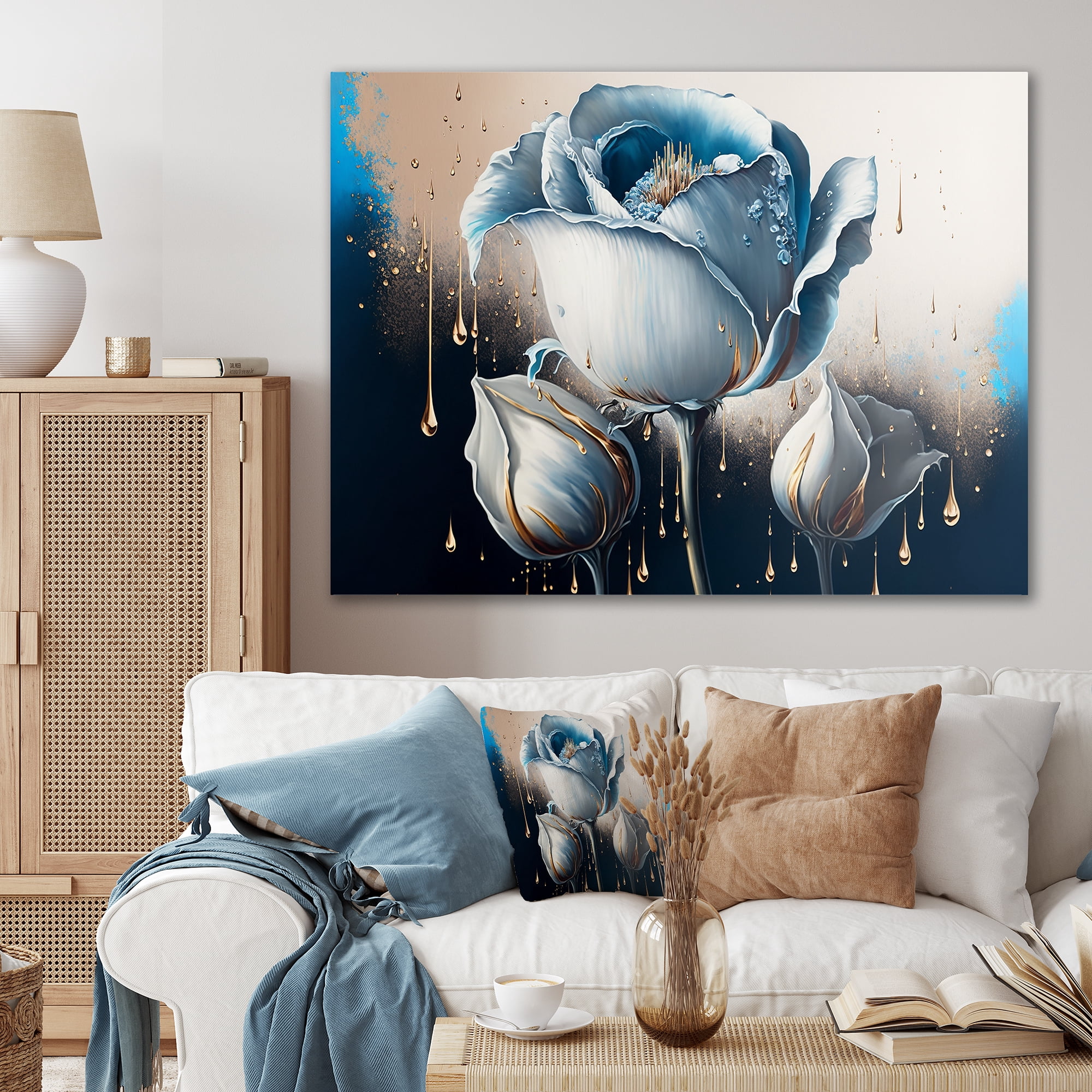 Designart Light Blue And White Cally Lillies II Canvas Wall Art