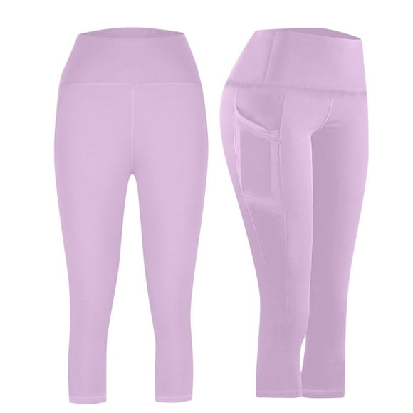 TaTaai Women's High Waisted Yoga Capris with Pockets Butt Lifting Solid 7/8 Length Leggings Athletic Workout Gym Fitness Non-See-Through Gift