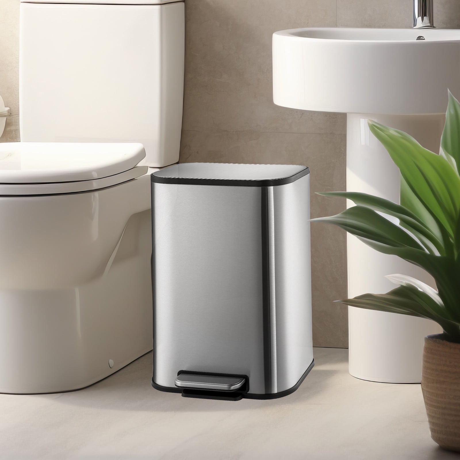 30L Stainless Steel Step Trash Can | Rectangular Odor-Proof Bin with Soft-Close Lid & Removable Bucket