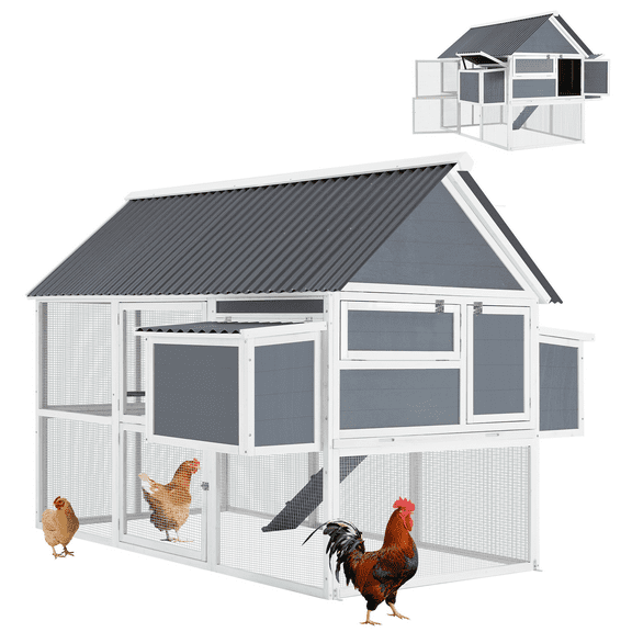 AECOJOY 84” Outdoor Chicken Coops for 10 Chickens Large Wooden Hen Chicken House, Walk in Chicken House with Run