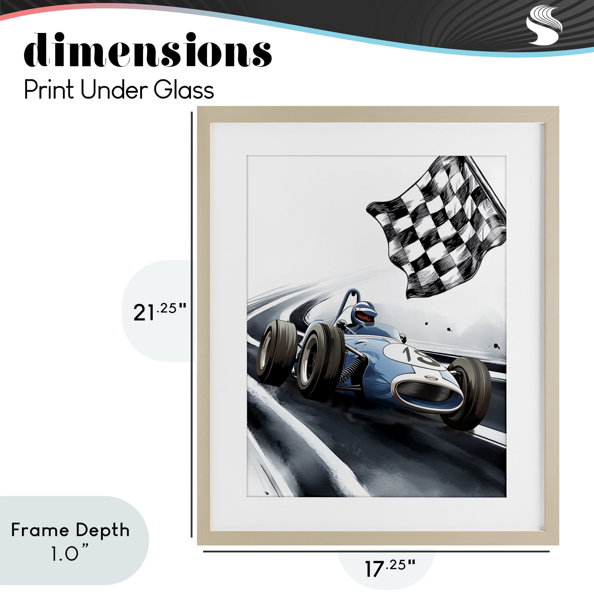 Stupell Industries Dynamic Racecar Driving Birch Framed Print Under Glass, design by Christine Simpson Art