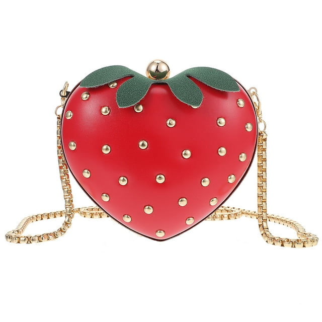 GOOHOCHY Bolso de fresa con cadena para mujer, bandolera con diseño de fresa, con dibujos de frutas, estilo kawaii, color rojo