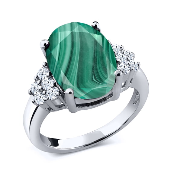 Gem Stone King 6.30 Ct Oval Green Malachite 925 Sterling Silver Ring (Size 8)