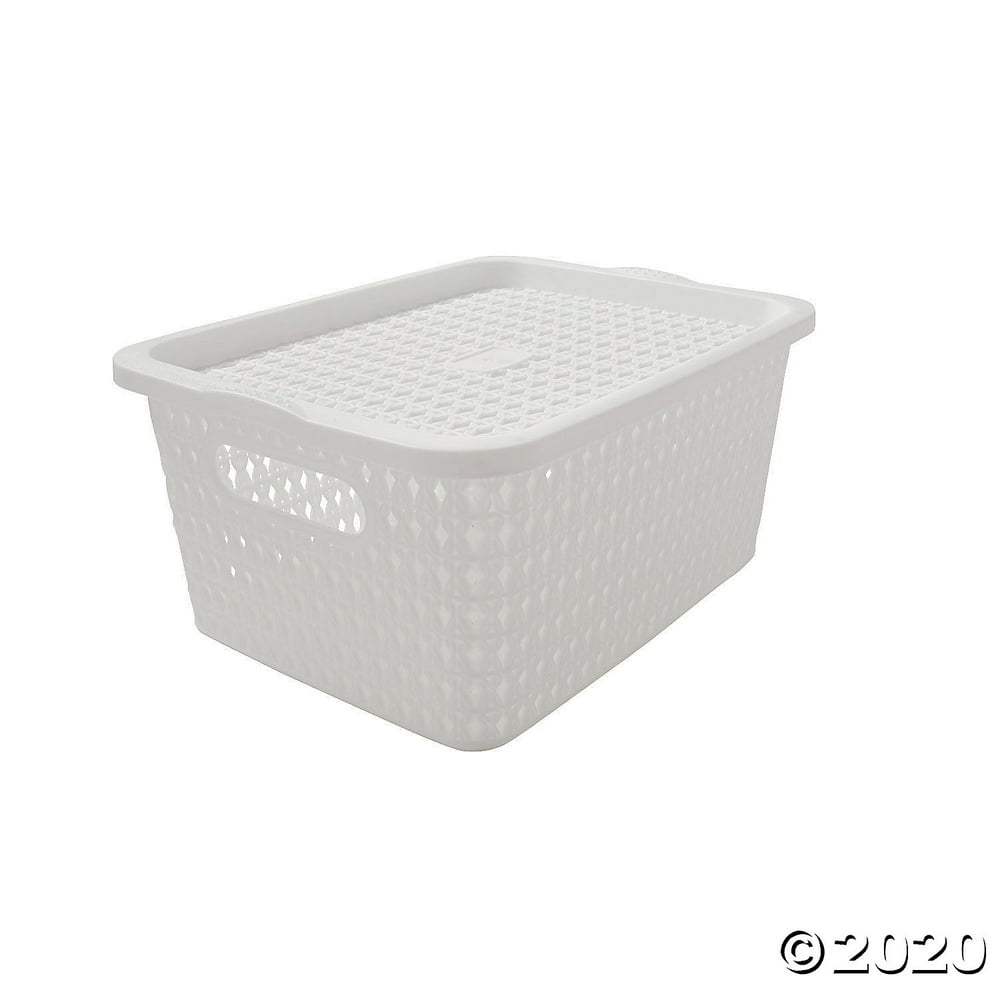 White Rectangle Woven Storage Baskets with Lid - Walmart.com - Walmart.com