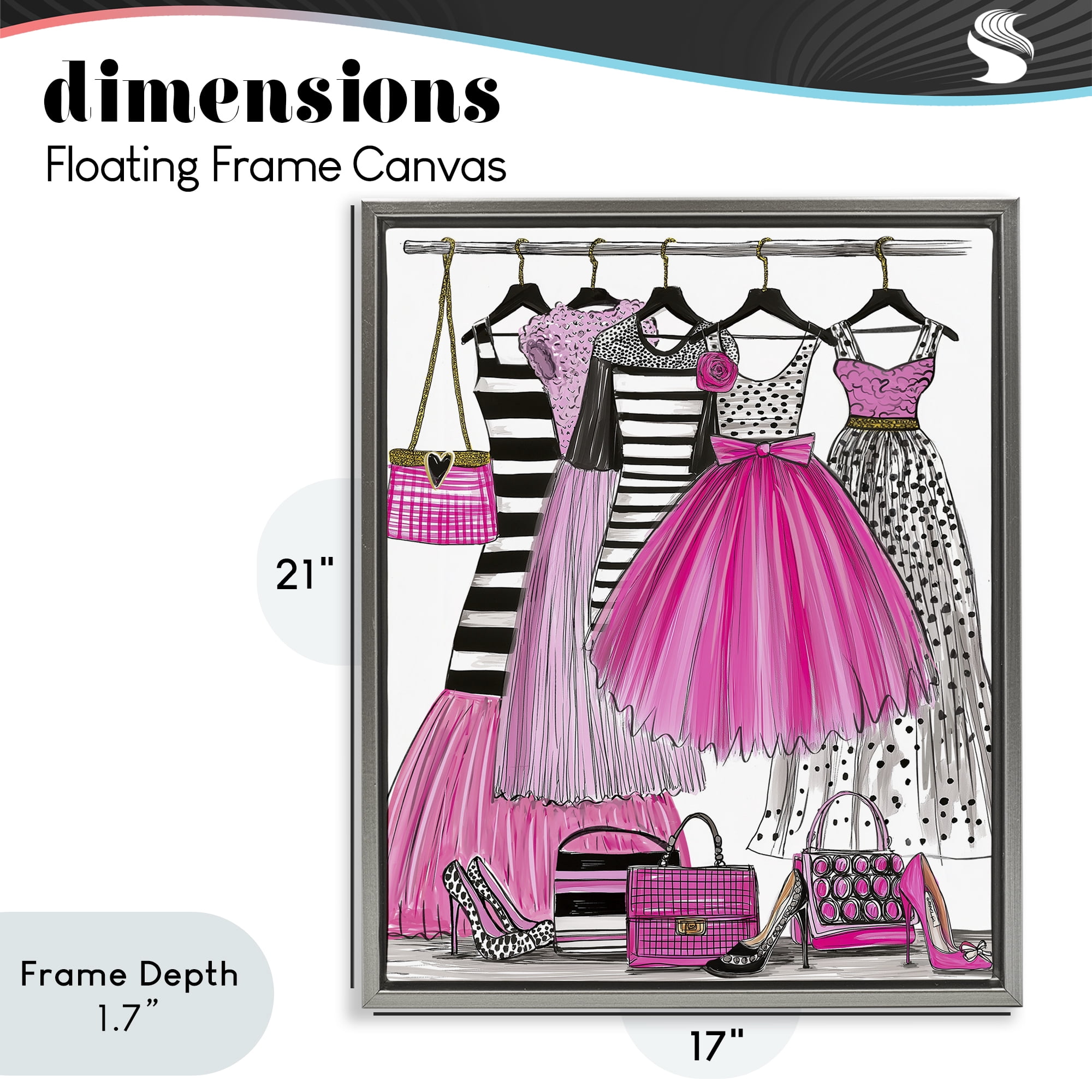 Stupell Industries Chic Pink Tulle Dresses Gray Framed Floater Canvas Wall Art, design by Jess Stempel