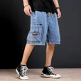 thumbnail image 5 of Pantalones vaqueros cortos de hombre con cordón largo y rectos, pantalones cortos de mezclilla para hombre, bermudas de diseñador de moda coreana, botones finos y groseros, corte XL, 5 of 5