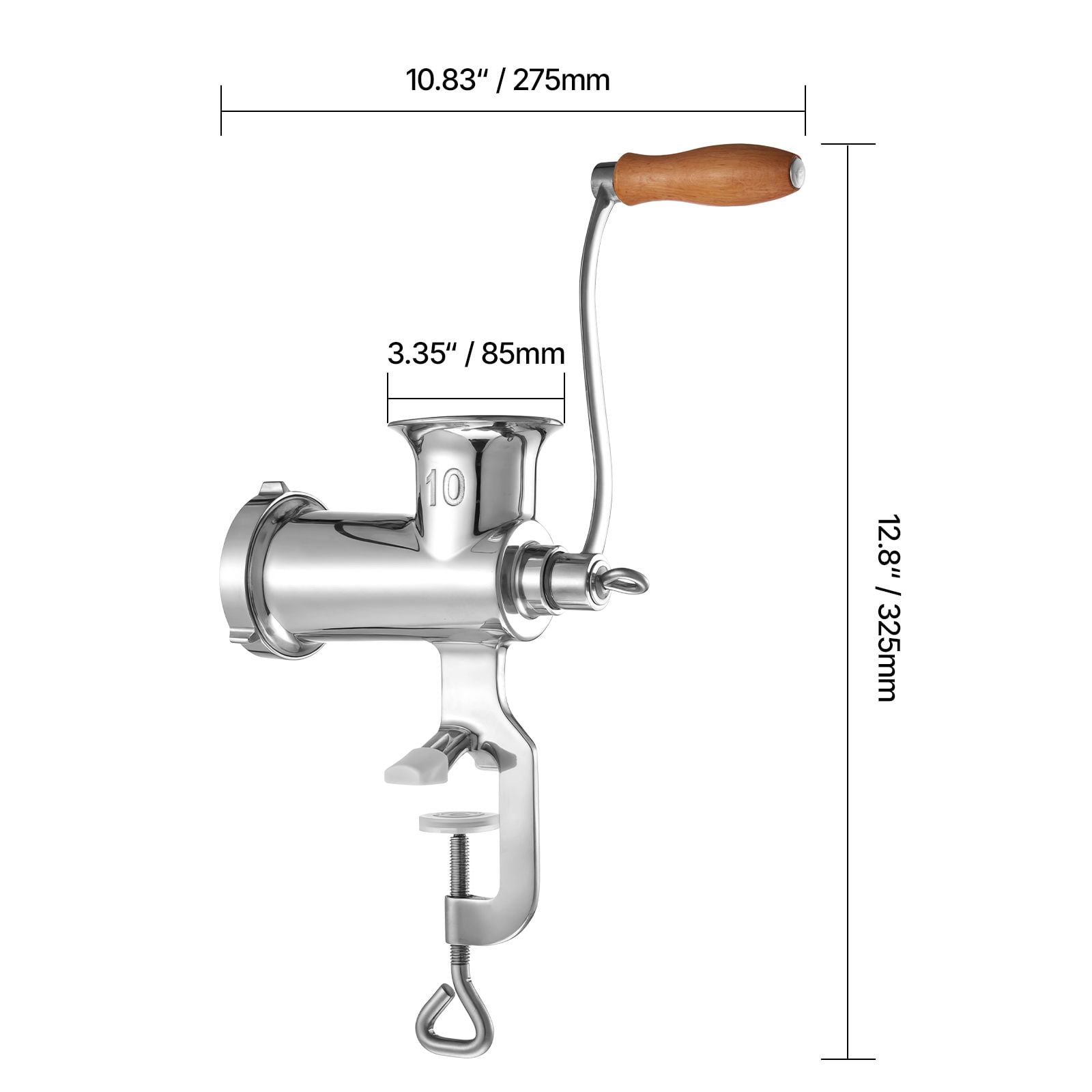 Manual Meat Grinder with Table Clamp, 304 Stainless Steel, 5mm/8mm Plates, Sausage Stuffer, for Home Kitchen Commercial Use