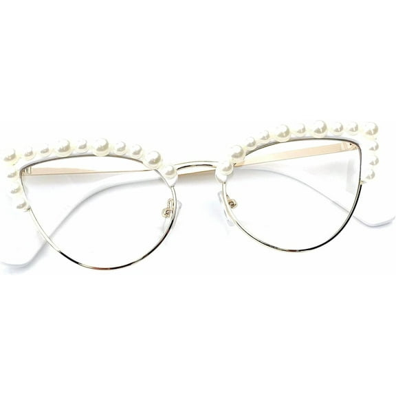 Cat Eye Pearl Blue Light Blocking Glasses for Women Oversize Fashion Diamond bling bling Eyewear