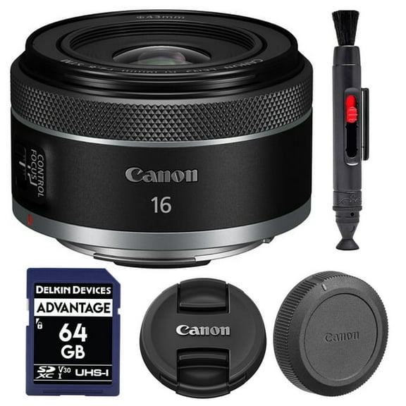 Canon RF 16mm f/2.8 STM Ultra-Wide Angle Lens with Extra Accessories Package, 64GB SD Card Lens Cleaning Pen | 16mm f/2.8 Lens