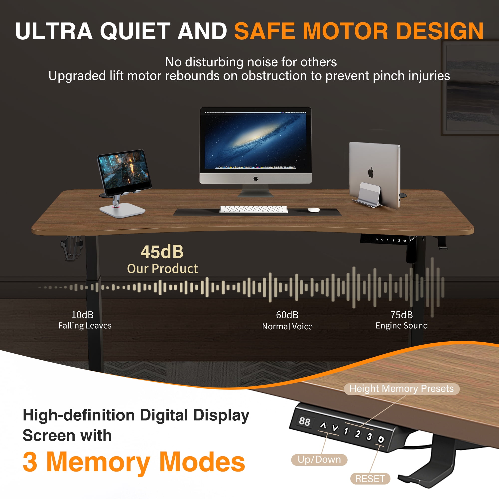 LSAMA Standing Desk, Whole Piece Desktop, with Electric Standing Desk For Adults and Teen, 48 x 24 inches, Walnut