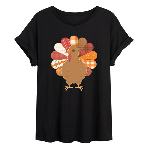 Instant Message - Fall Turkey Patterns Oversized Graphic T-Shirt